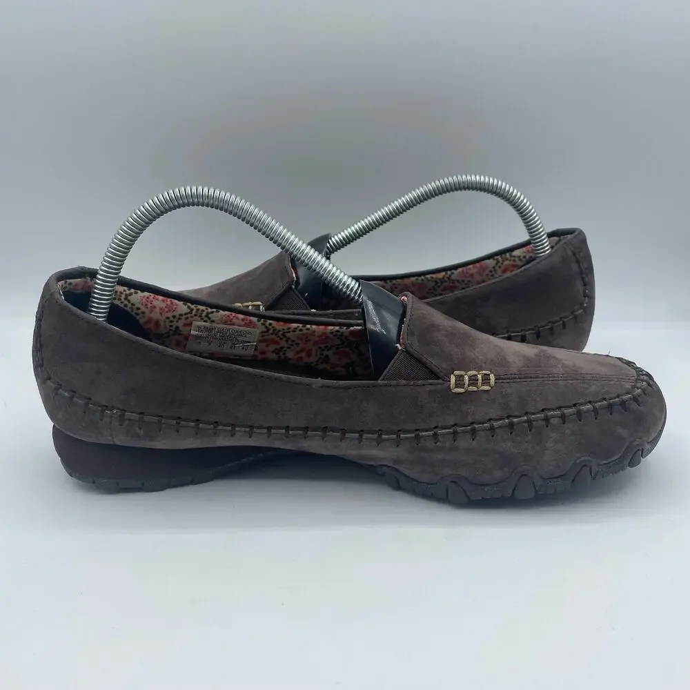 Skechers Relaxed Biker Pedestrian Suede Chocolate Brown Flats Loafers Womens 10